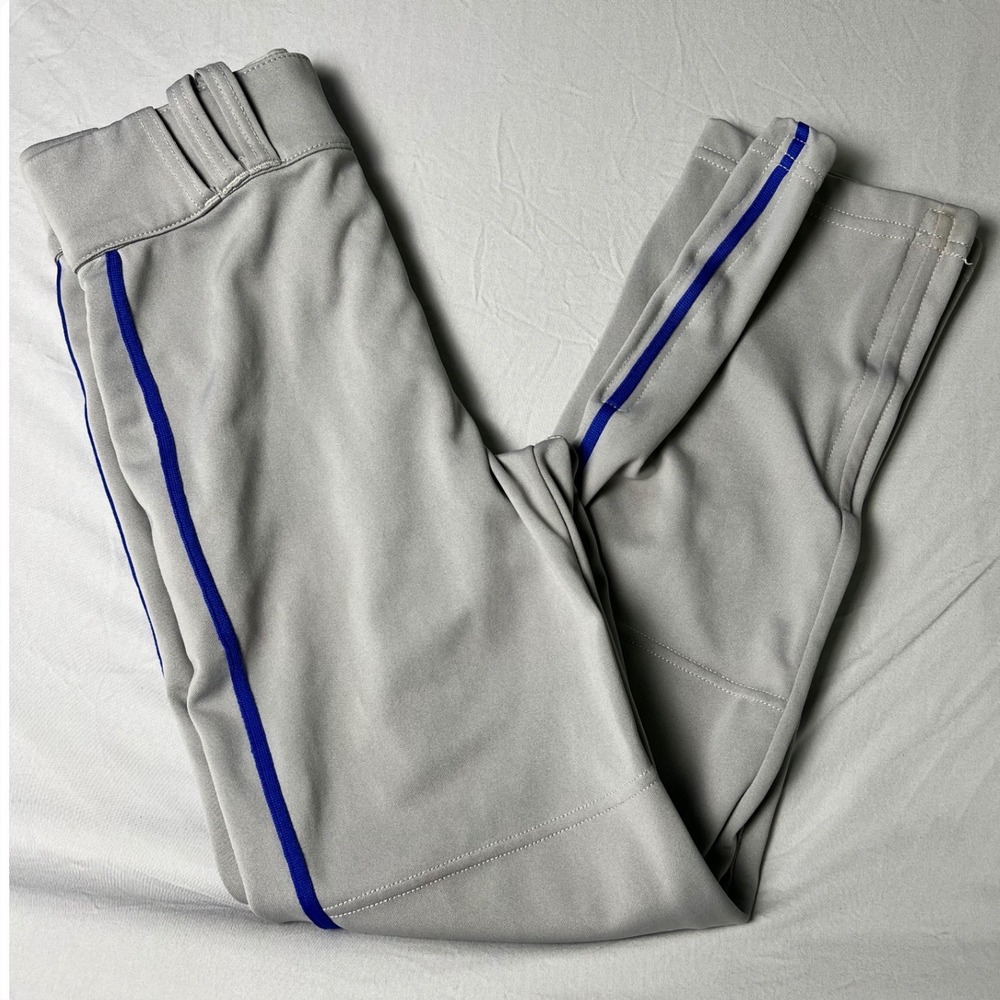 Champro Youth Large Baseball Pants Gray Blue Side Stripe Adjustable Hem BP11L - Picture 1 of 8